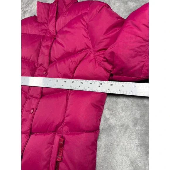 LL Bean Goose Down Puffer Coat Pink Full Zip Button Front XS Winter Jacket - Picture 7 of 10